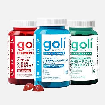 Goli Zero Sugar Trio - World's First 3-in-1 Pre, Post, Probiotic, Apple Cider Vinegar with Vitamin B12 and Probiotics, Ashwagandha & L-Theanine, Vitamin D Gummies