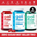 Goli Zero Sugar Trio - World's First 3-in-1 Pre, Post, Probiotic, Apple Cider Vinegar with Vitamin B12 and Probiotics, Ashwagandha & L-Theanine, Vitamin D Gummies