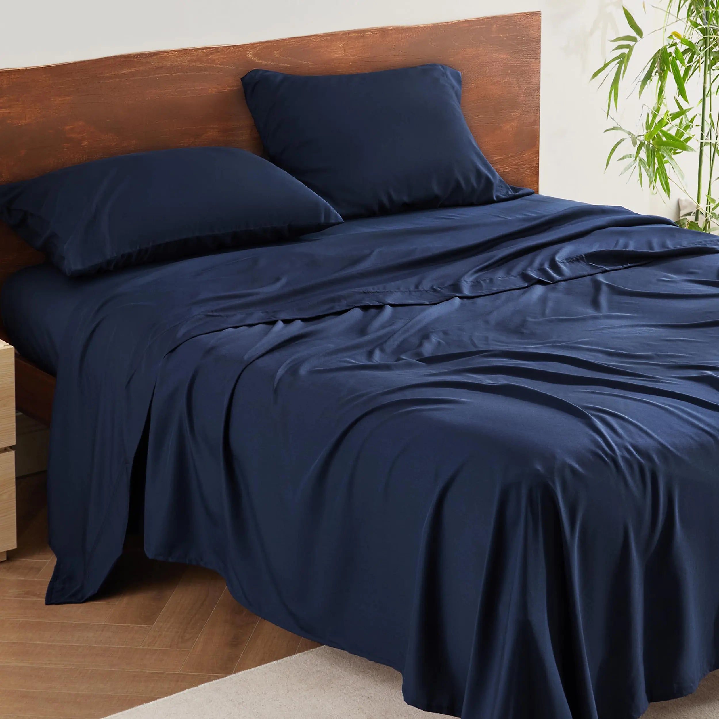 Bedsure Bed Sheets Queen Size Blend of Rayon Derived from Bamboo Sheets (Navy)