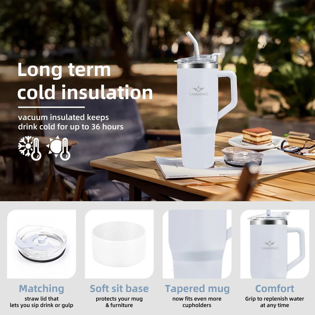 40 oz Tumbler with Handle and Straw Lid Double Wall Vacuum Reusable Stainless Steel Insulated Water Bottle