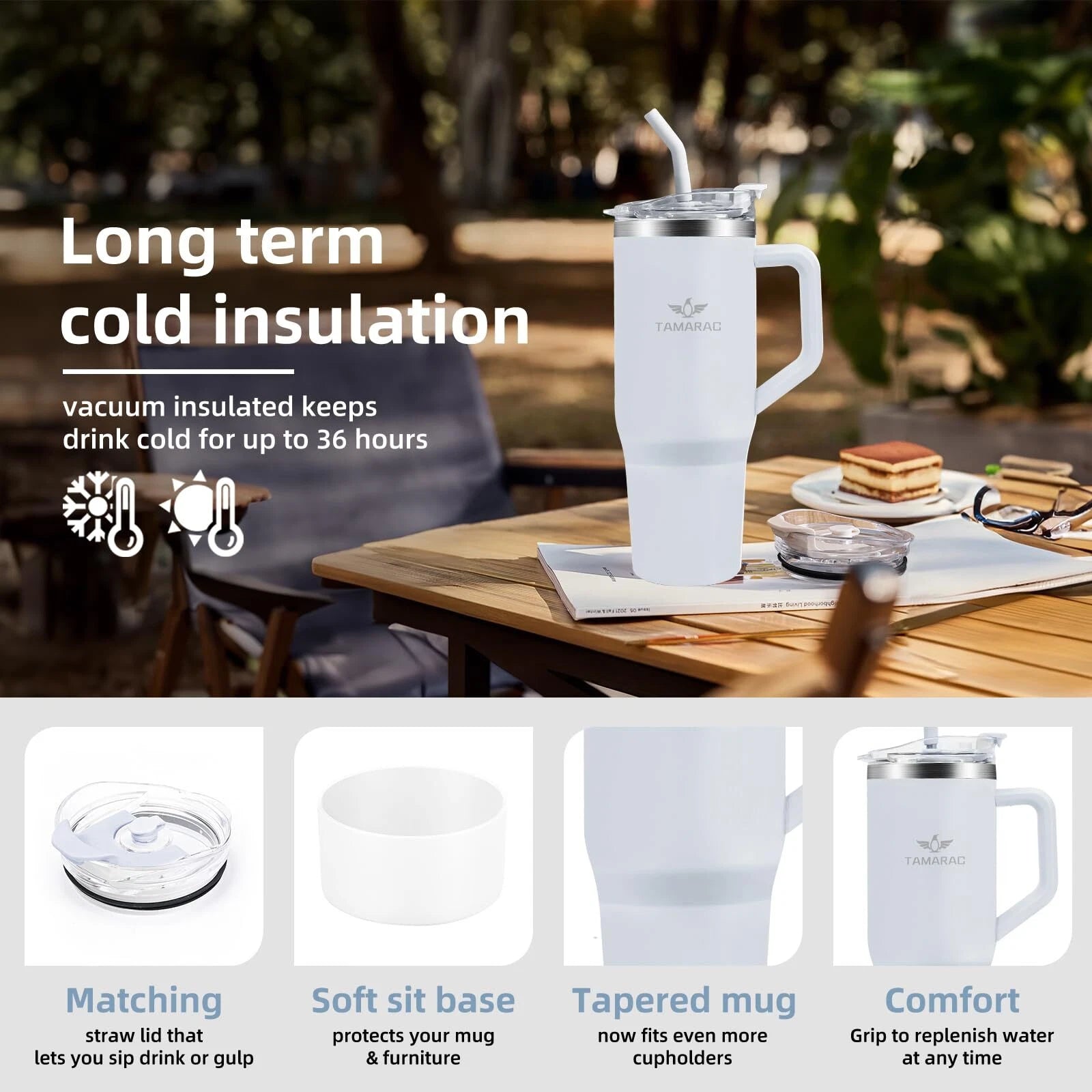 40 oz Tumbler with Handle and Straw Lid Double Wall Vacuum Reusable Stainless Steel Insulated Water Bottle