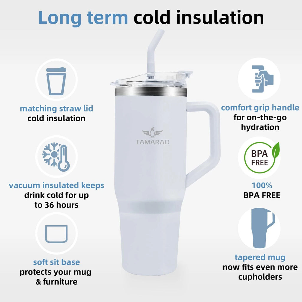 40 oz Tumbler with Handle and Straw Lid Double Wall Vacuum Reusable Stainless Steel Insulated Water Bottle