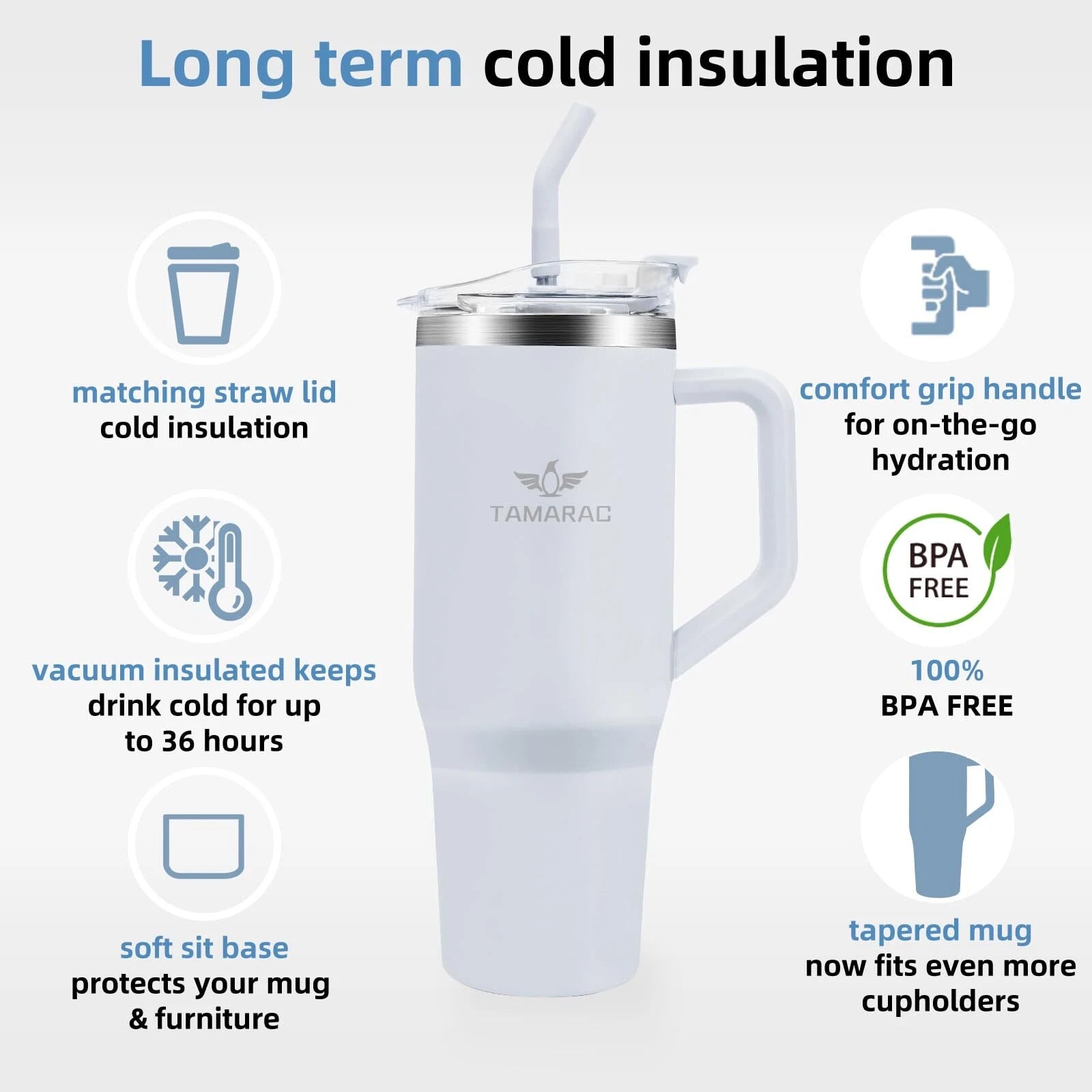 40 oz Tumbler with Handle and Straw Lid Double Wall Vacuum Reusable Stainless Steel Insulated Water Bottle