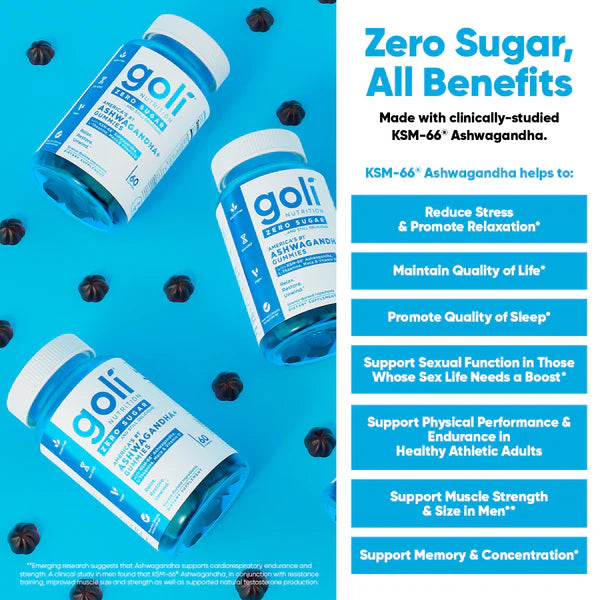 Goli Zero Sugar Trio - World's First 3-in-1 Pre, Post, Probiotic, Apple Cider Vinegar with Vitamin B12 and Probiotics, Ashwagandha & L-Theanine, Vitamin D Gummies