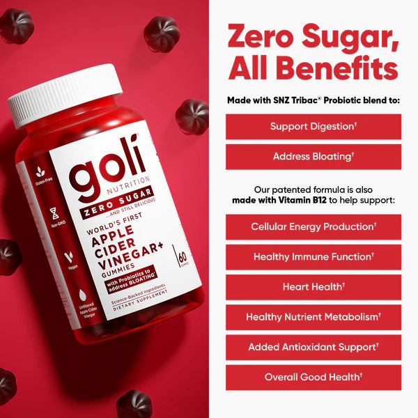 Goli Zero Sugar Trio - World's First 3-in-1 Pre, Post, Probiotic, Apple Cider Vinegar with Vitamin B12 and Probiotics, Ashwagandha & L-Theanine, Vitamin D Gummies
